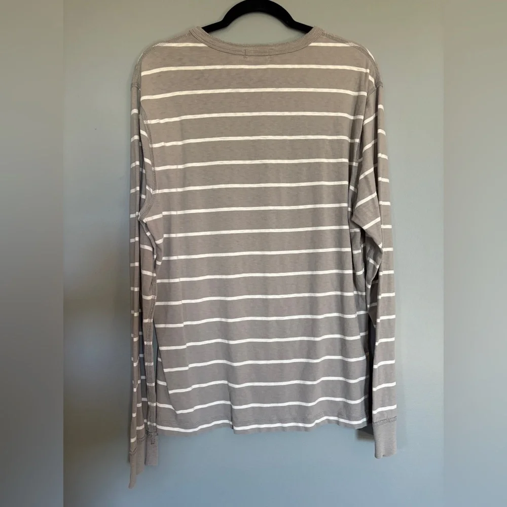 J. Crew Men's Long Sleeve Gray Striped Henley Casual Fishermen Coastal